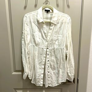 White tunic blouse shirt with silver buttons